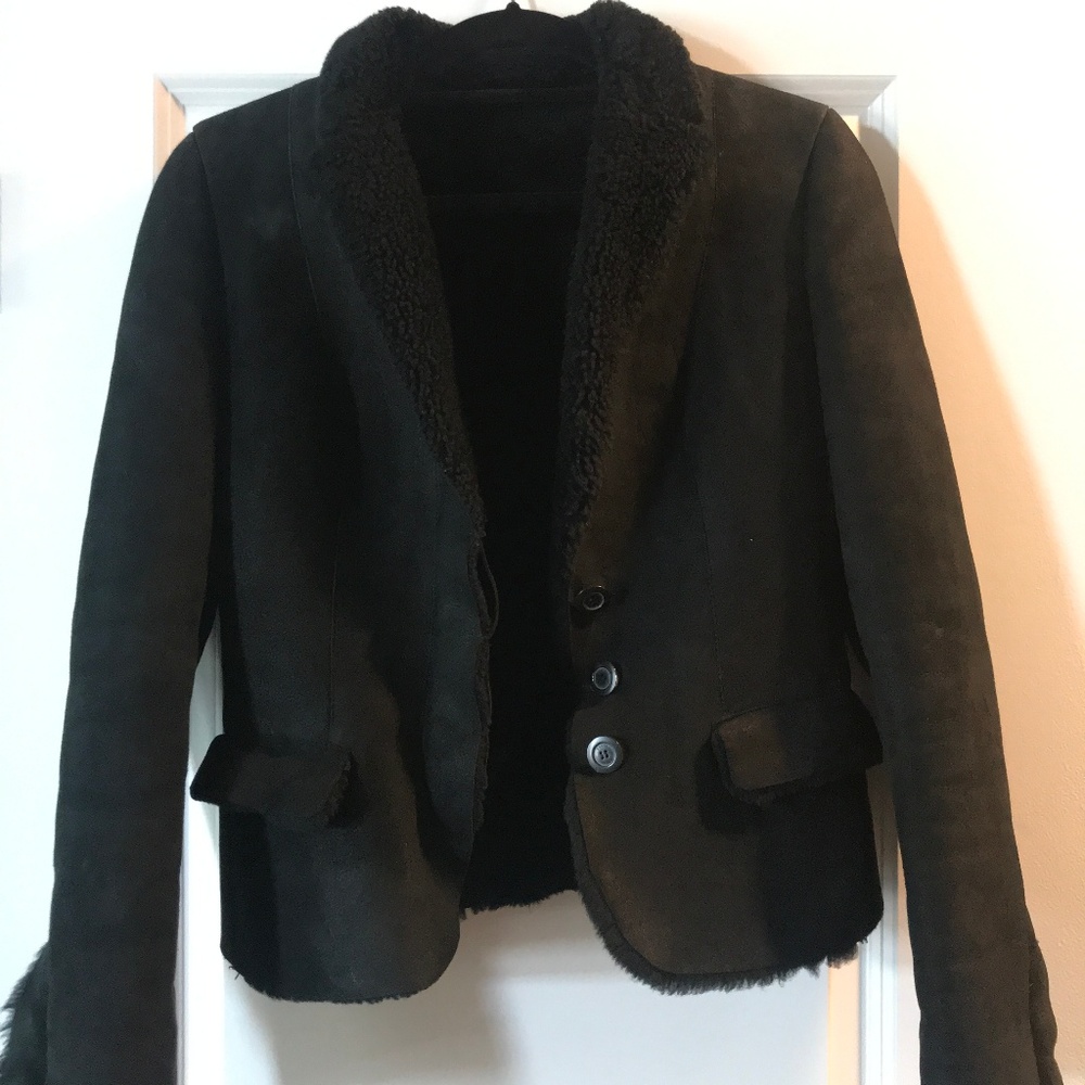 Gucci Black Leather Shearling Lined Jacket